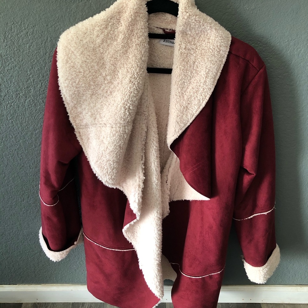 Sherpa fleece coat Maroon & Cream color